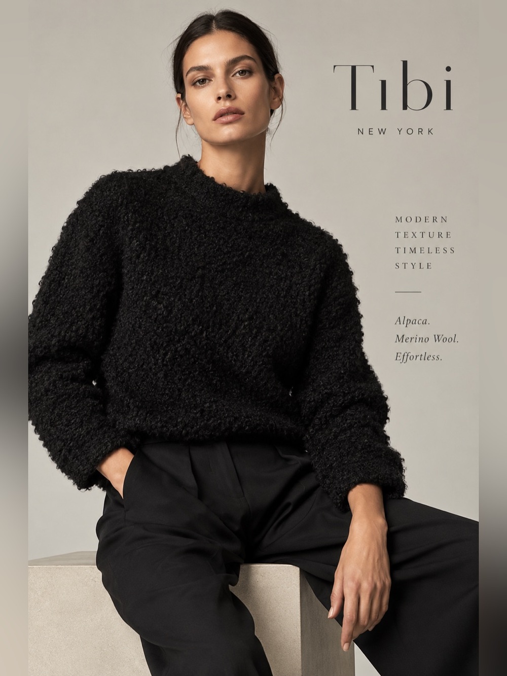Tibi Black Alpaca Wool Bouclé Fuzzy Sweater XS